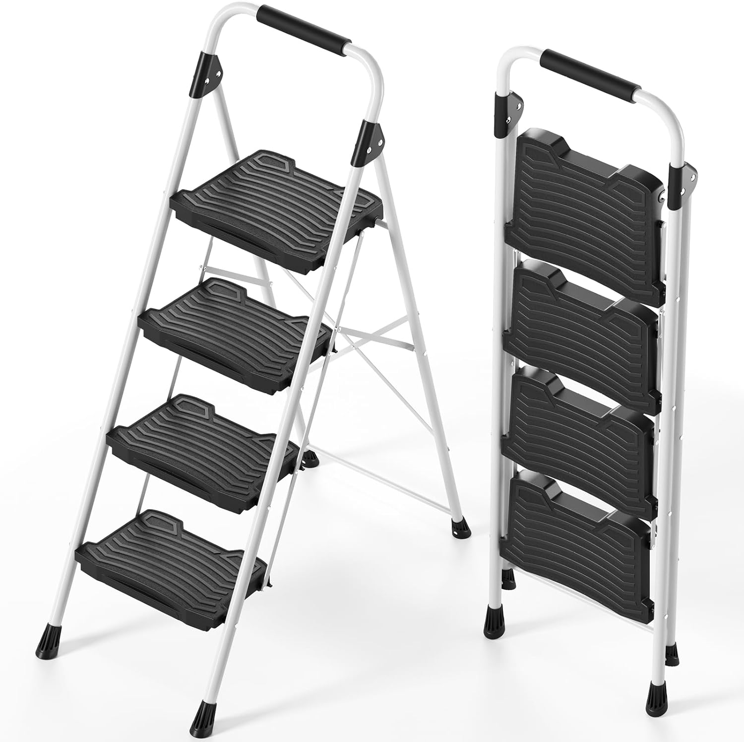 KINGRACK 4 Step Folding Ladder with 900 lbs Capacity and Safety