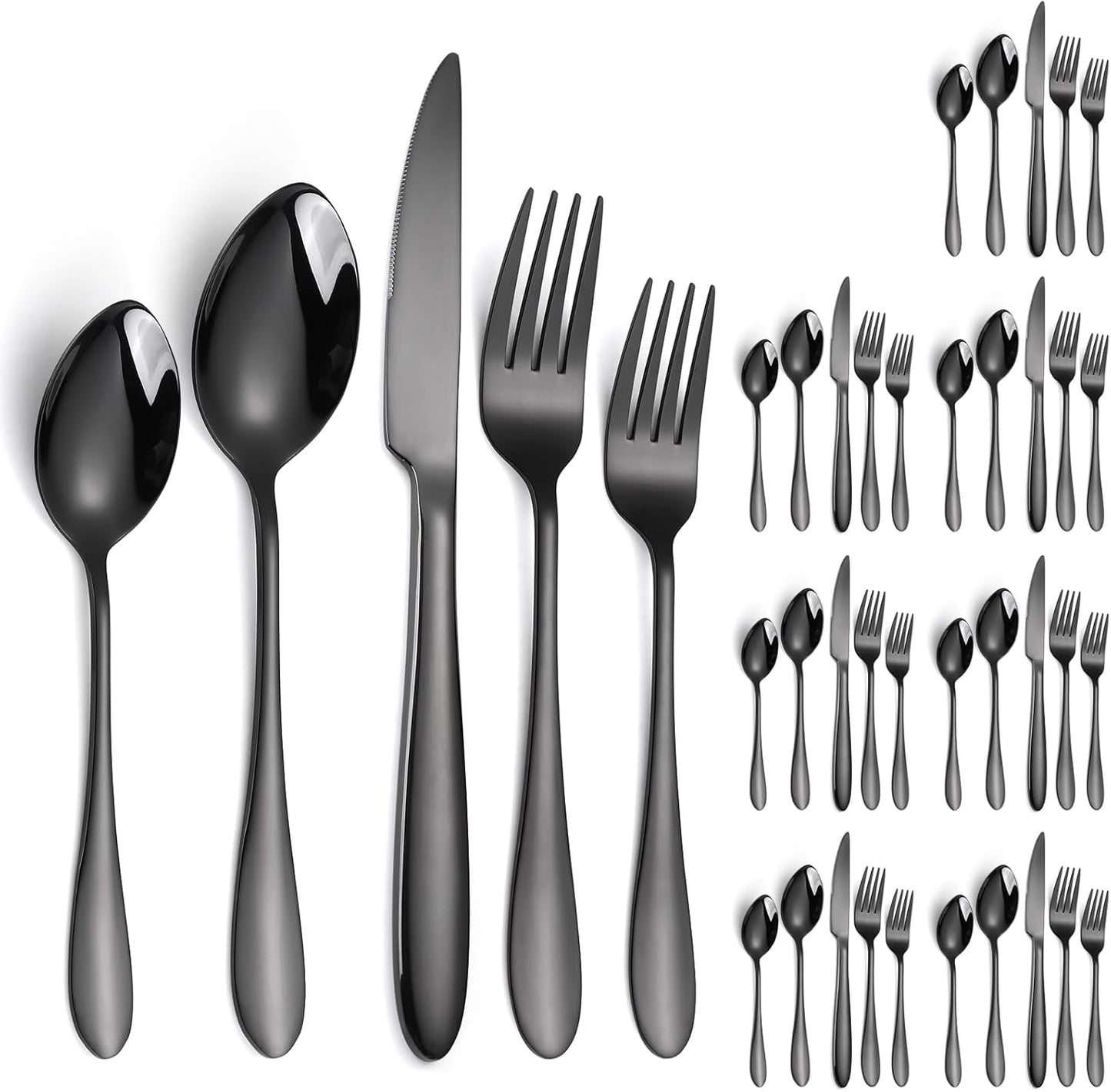 Black Silverware Set for 8 - 40 Piece Stainless Steel Flatware