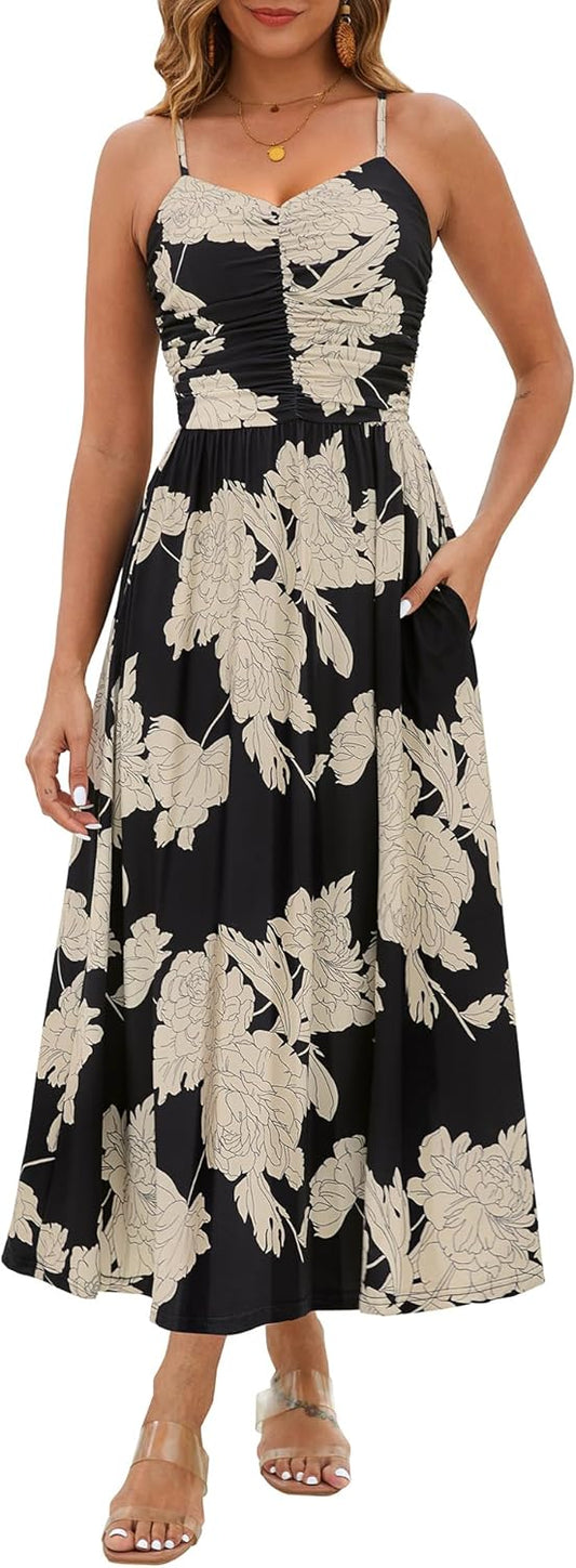 Annebouti Women 2025 Summer Floral Maxi Dress with Pockets
