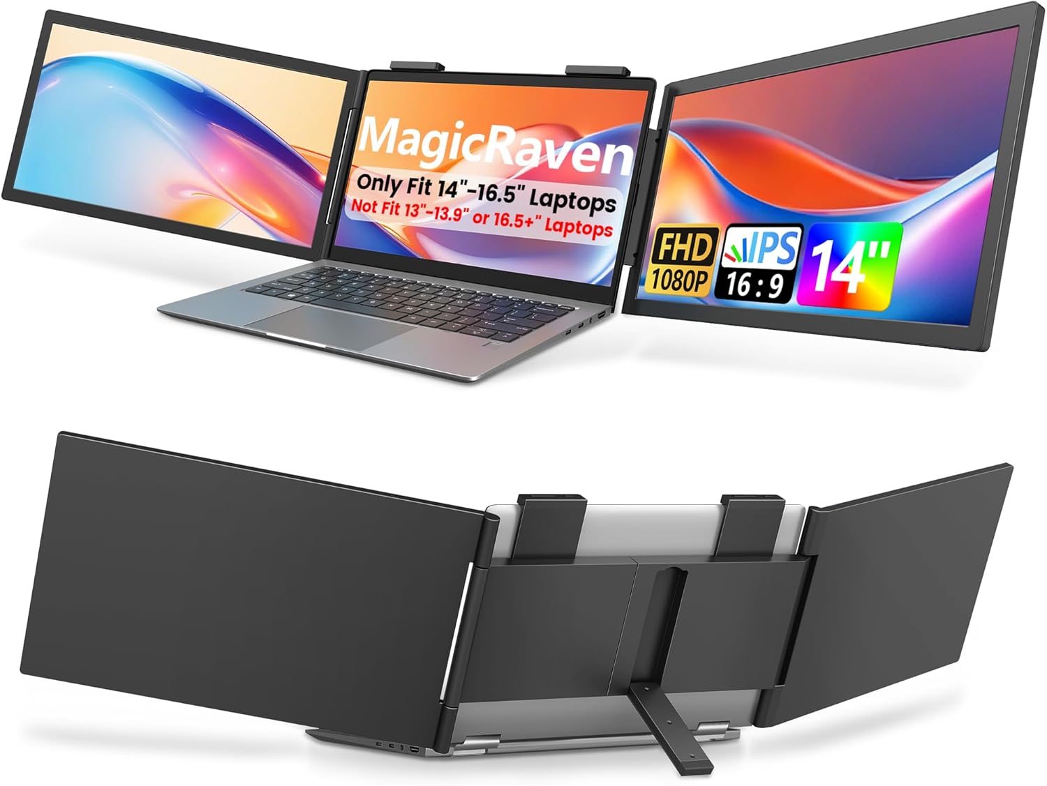 Dual Laptop Screen Extender for 14-16.5 in Laptops - 1080P IPS
