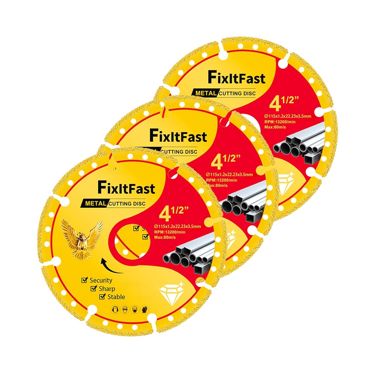 Premium 4.5 Diamond Cut Off Wheel - 6000+ Cuts - 3 Pack