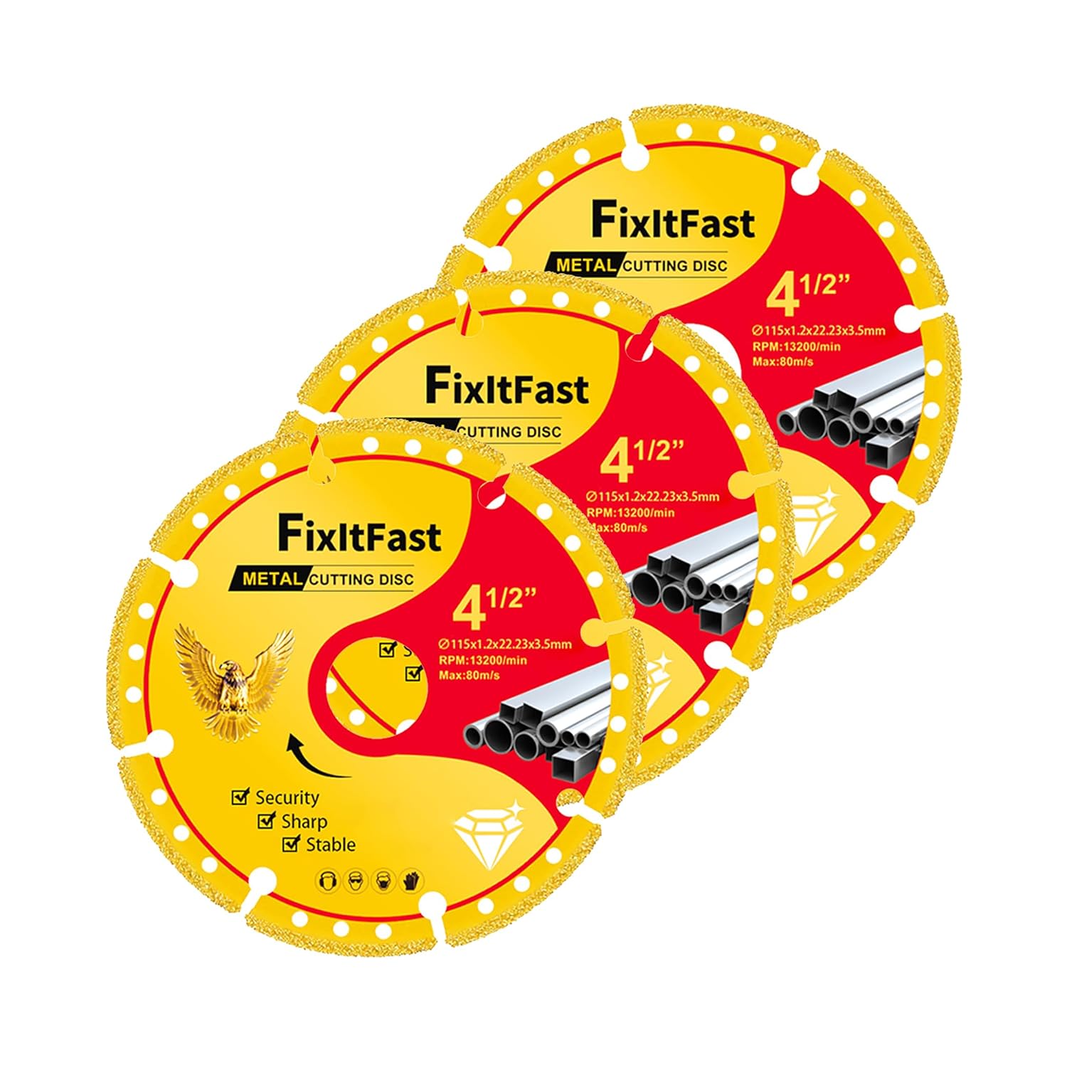 Premium 4.5 Diamond Cut Off Wheel - 6000+ Cuts - 3 Pack