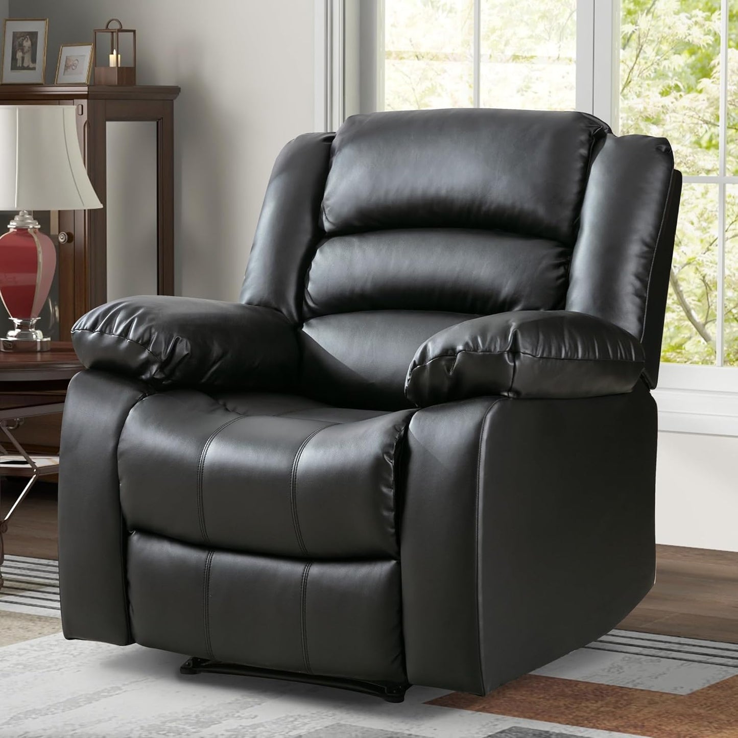 ANJ Extra Wide Recliner - Luxe PU Leather, Overstuffed Comfort