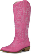 Women's Mid Calf Cowboy Boots - Metallic Embroidered Cowgirl Boots