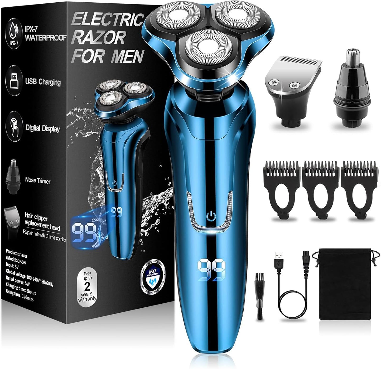 2024 Electric Razor for Men - 3D Rotary Waterproof Shaver