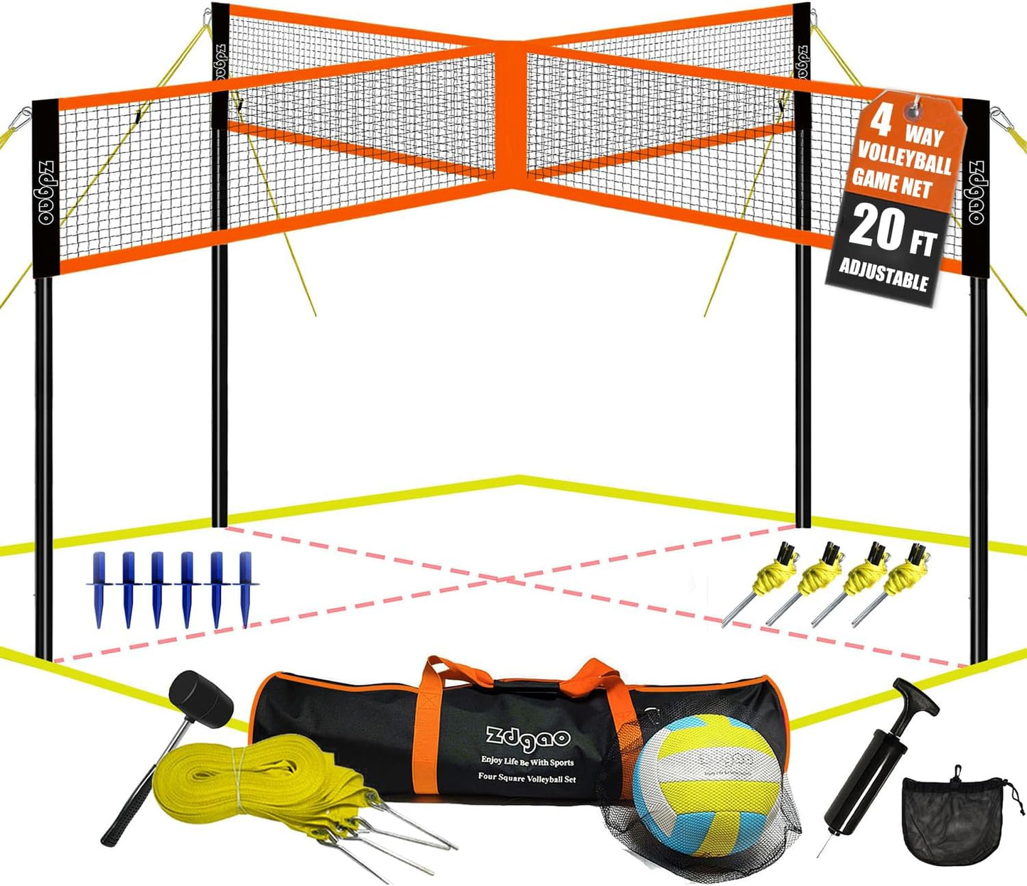 Zdgao 14 ft/20 ft Volleyball and Badminton Combo Set