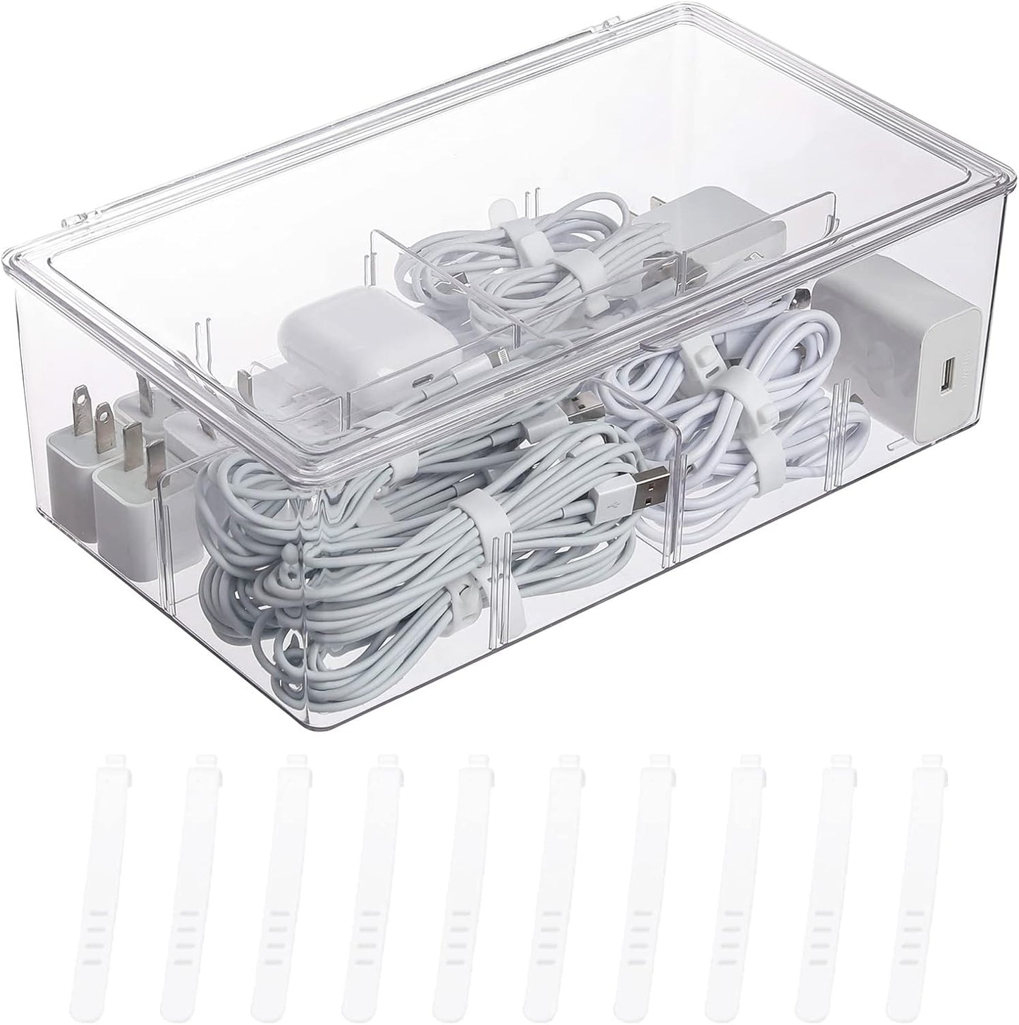 Clear Cord Organizer Box with Adjustable Compartments