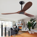 52 in Wood Ceiling Fan No Lights with Remote Control - Quiet DC Motor