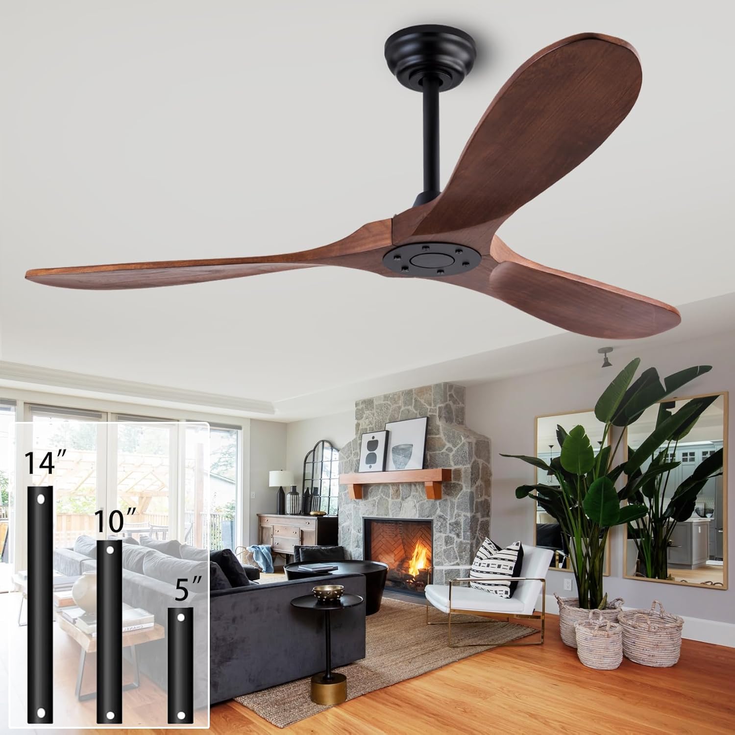 52in Wood Ceiling Fan with Remote Control for Indoor Outdoor Use