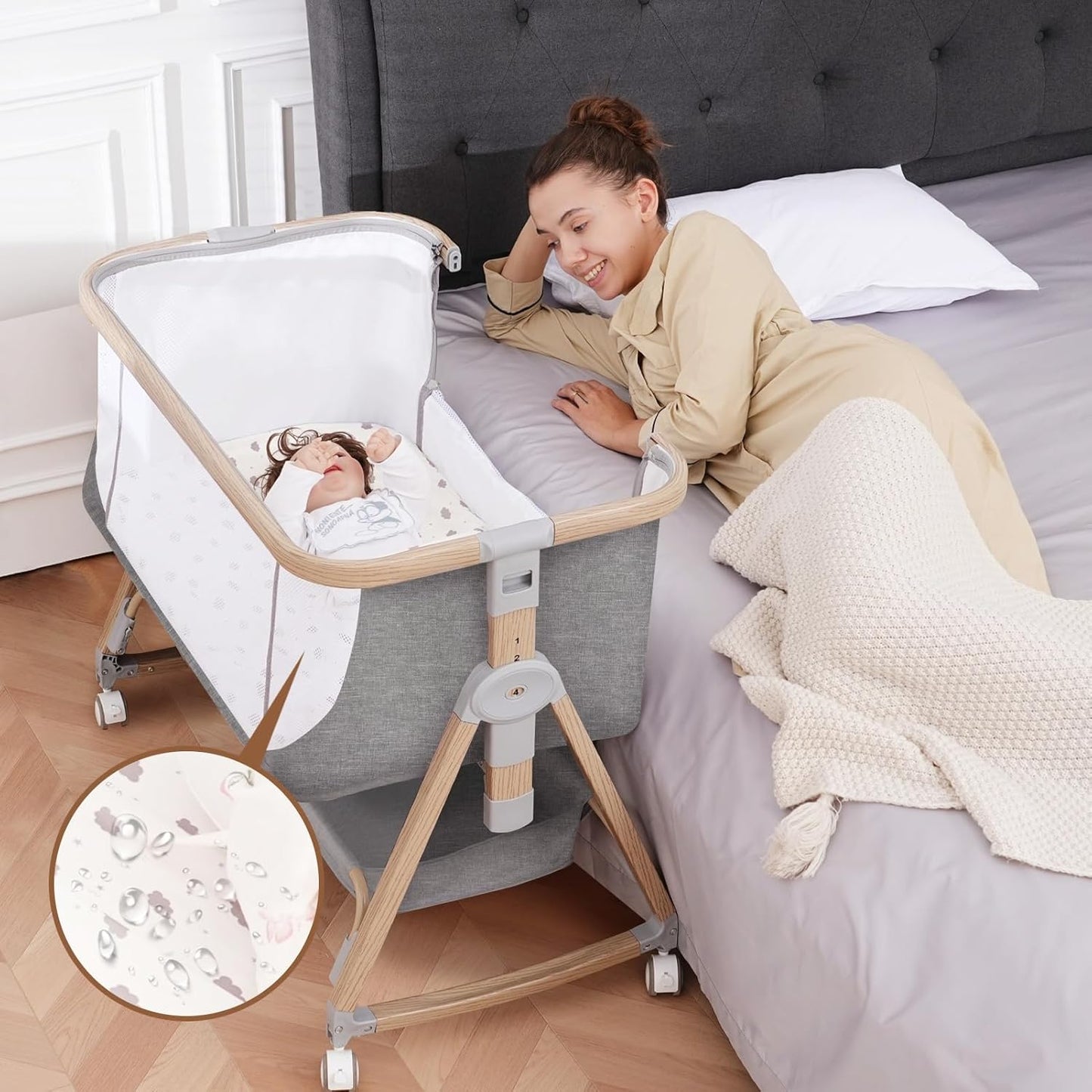 Baby Bassinet Bedside Sleeper - 3 in 1 Adjustable Bassinet