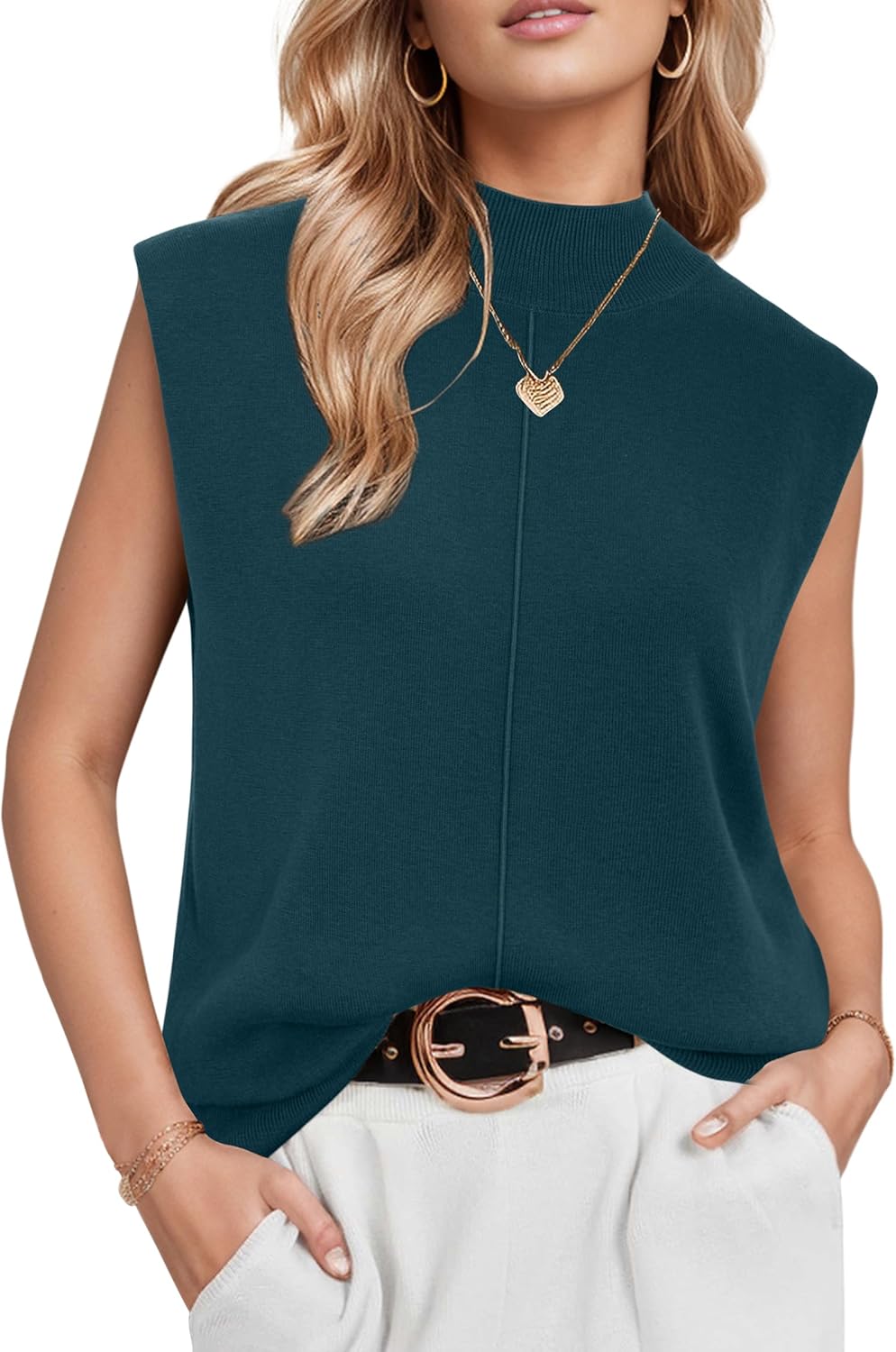 Arach&Cloz Women's Wool Blend Mock Neck Sweater Vest for Fall
