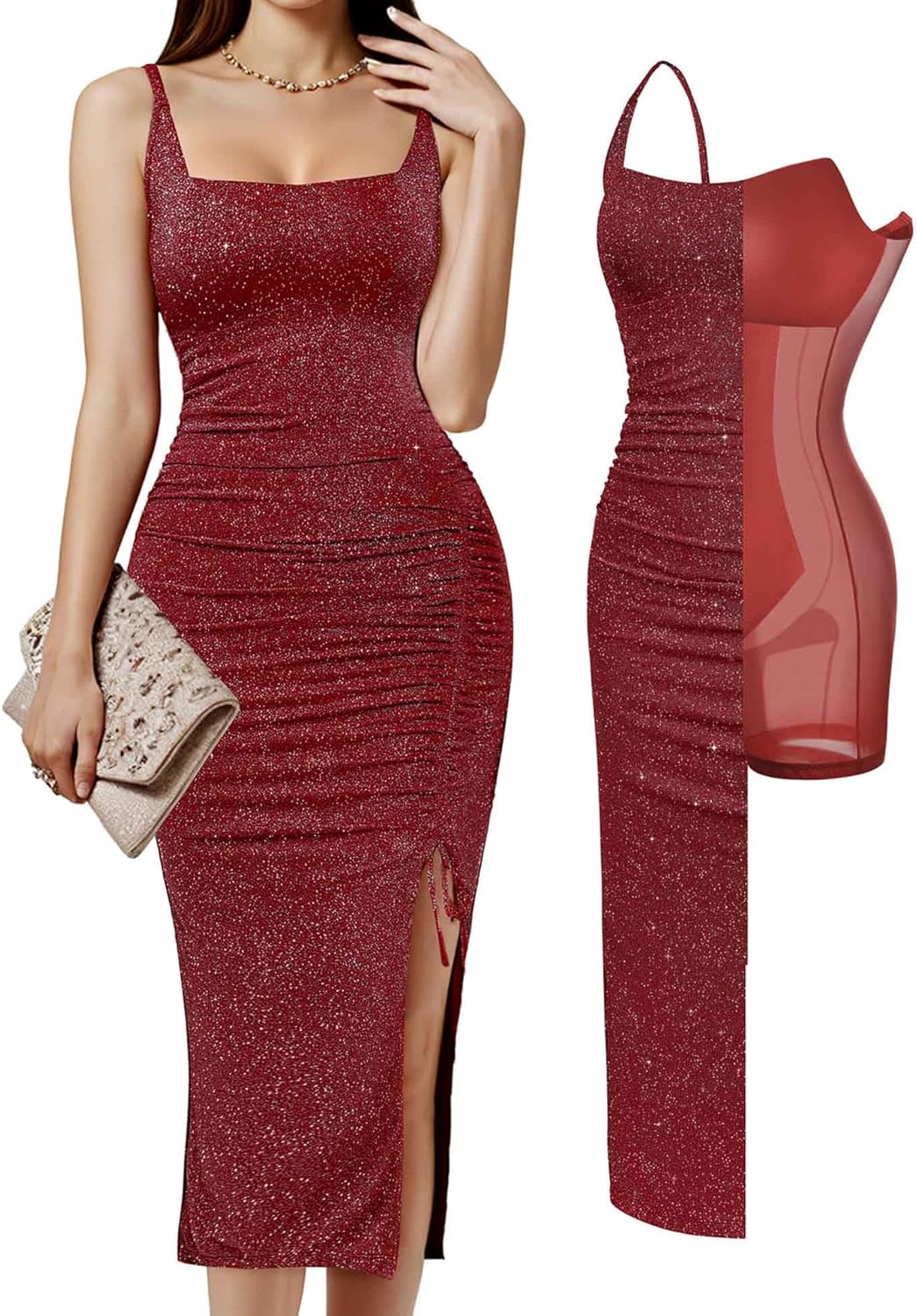 Popilush Shapewear Midi Dress for Elegant Wedding Guests