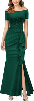AISIZE Women's Elegant Off Shoulder Ruffle Formal Evening Dress