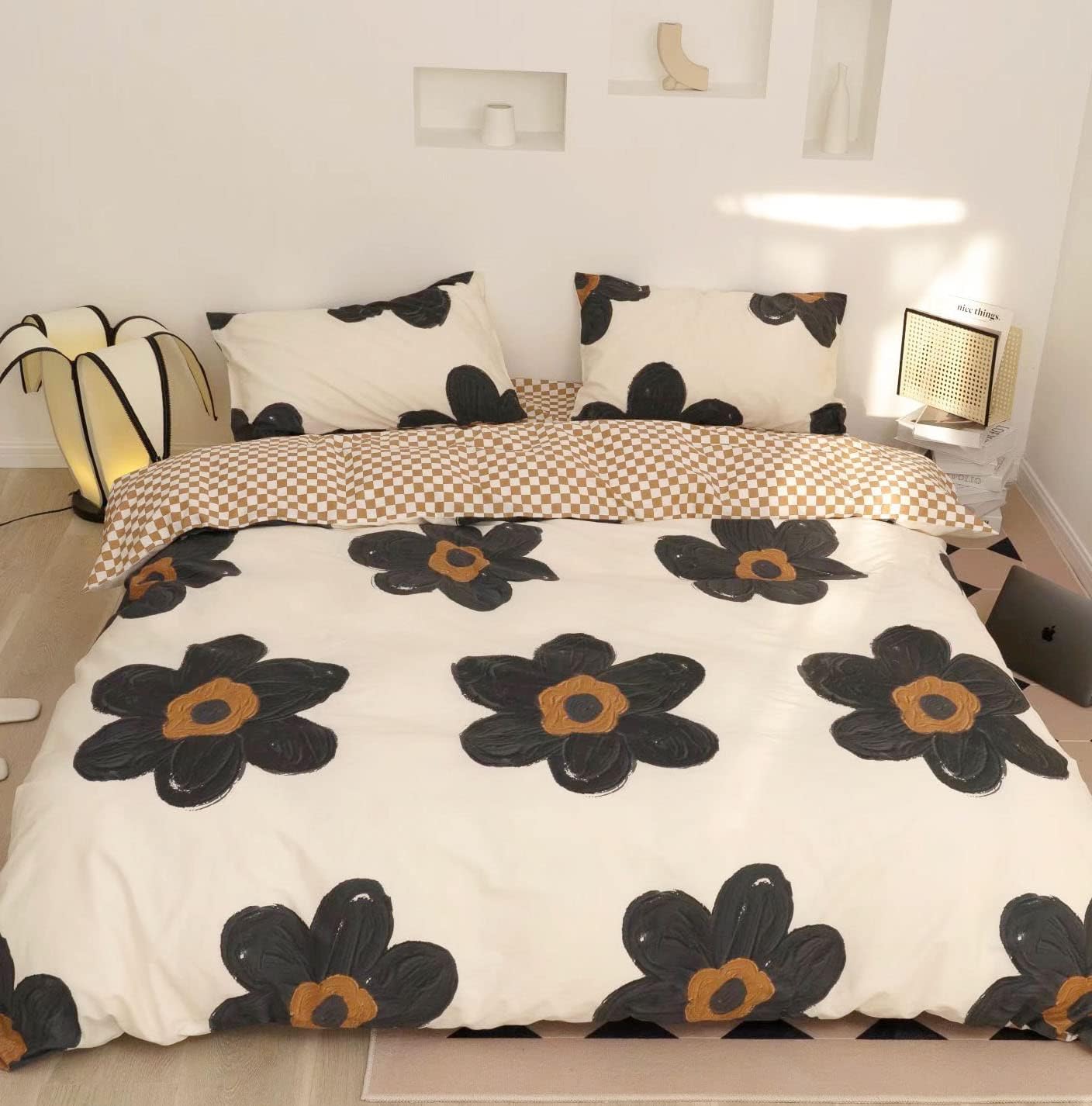KAREVER Black Floral Comforter Set for Twin Size Bedding