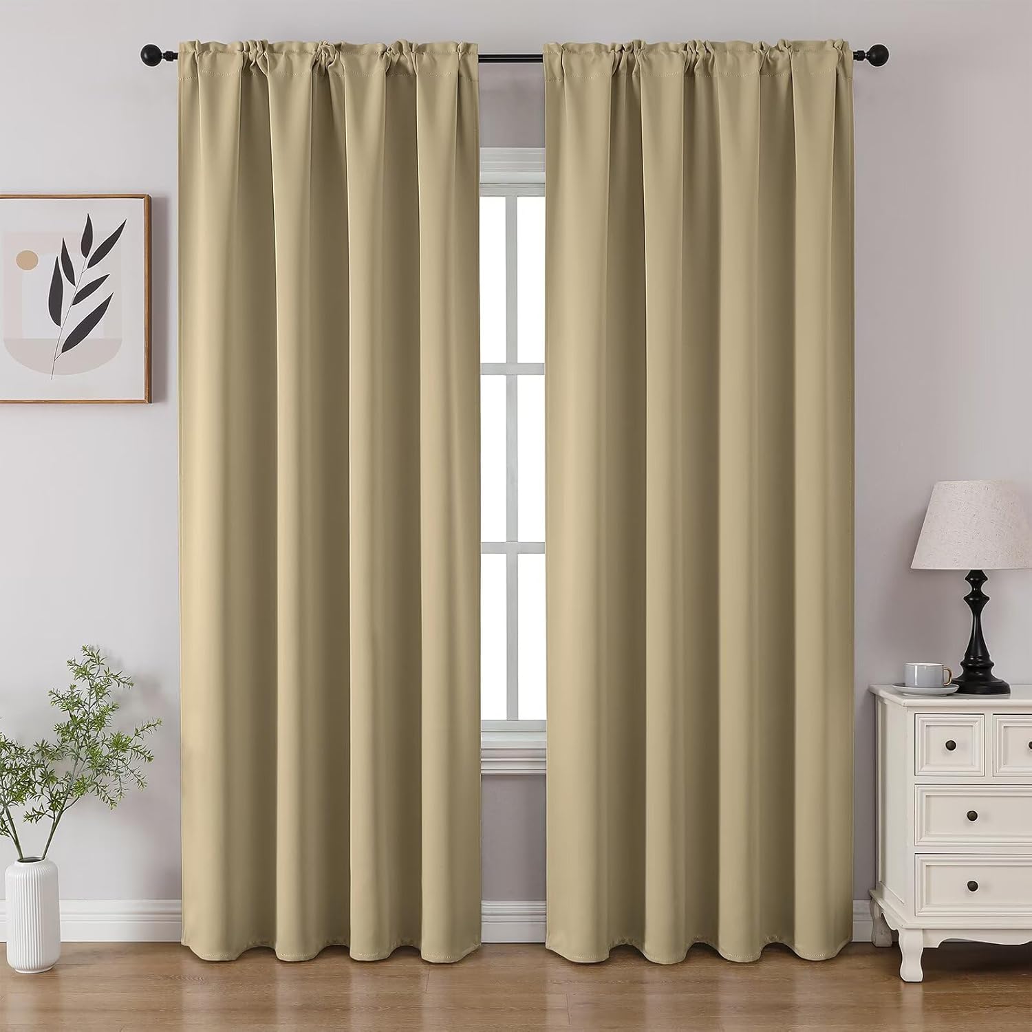 CUCRAF Beige Blackout Curtains for Room Darkening and Privacy