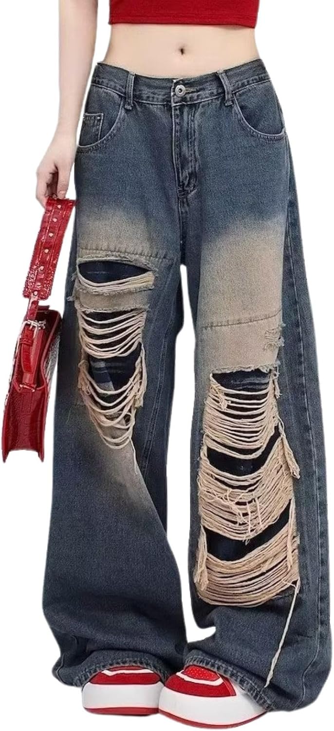 Baggy Jeans for Women Men Ripped Straight Leg High Waisted Pants