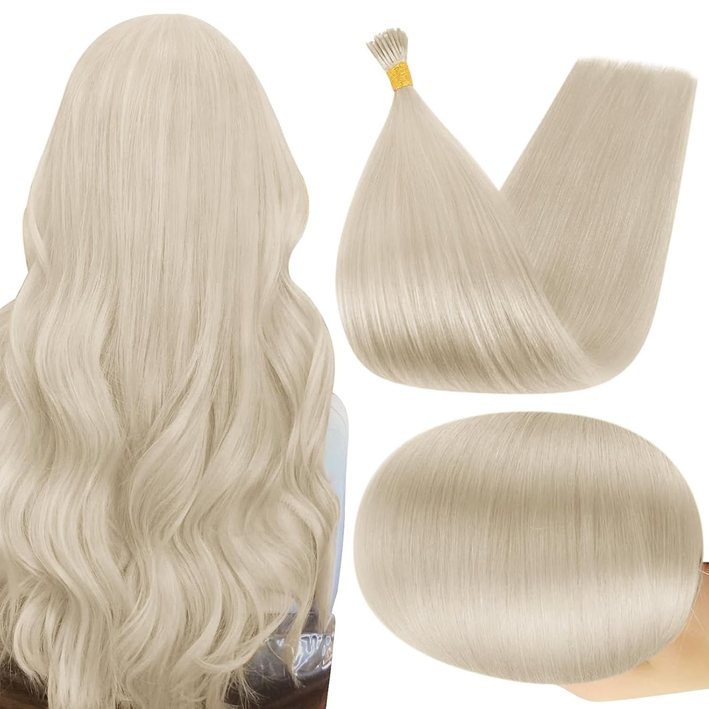 Full Shine I Tip Hair Extensions 22 Inch Platinum Blonde Style