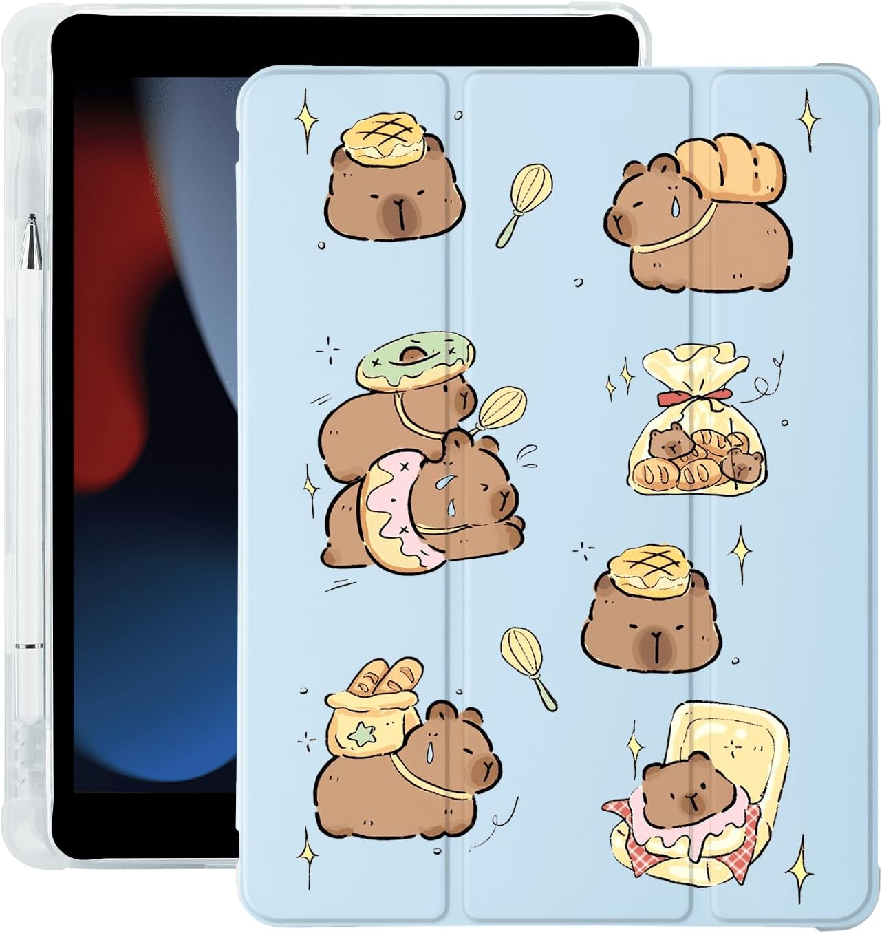 Cute Kawaii Capybara iPad Air5/Air4 Case with Pencil Holder