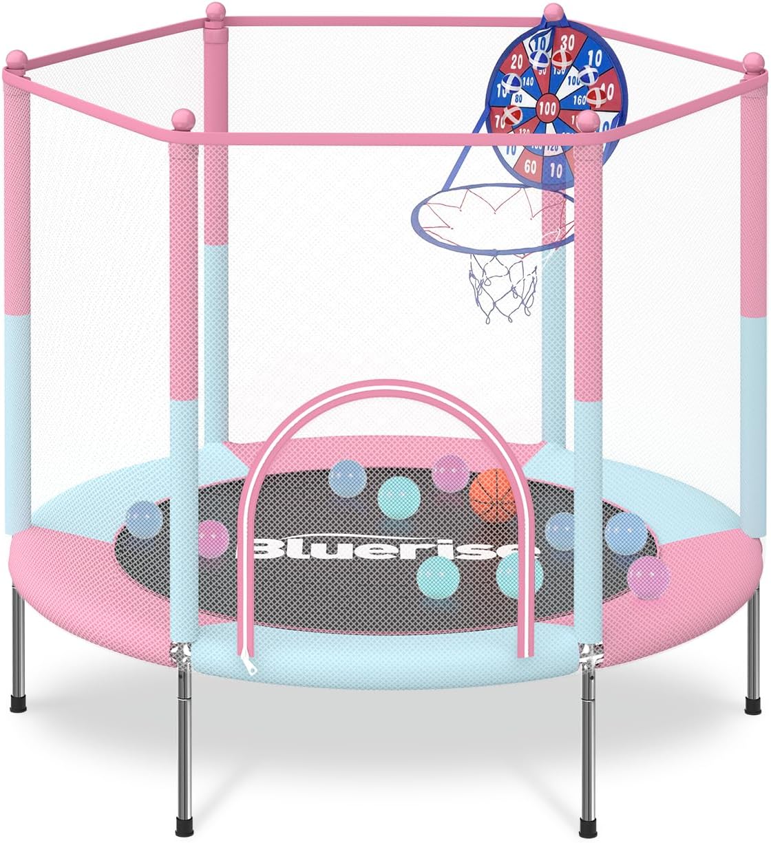 BLUERISE 55IN Toddler Trampoline for Kids with Basketball Hoop
