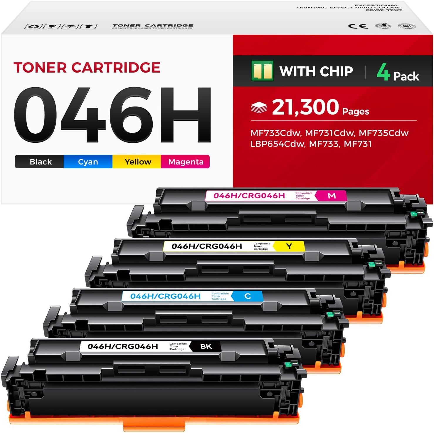 046H Toner Cartridge Set 4-Pack for Canon Printers - High Yield