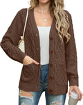 Women Long Sleeve Cable Knit Button Cardigan - Cozy Fall Coat