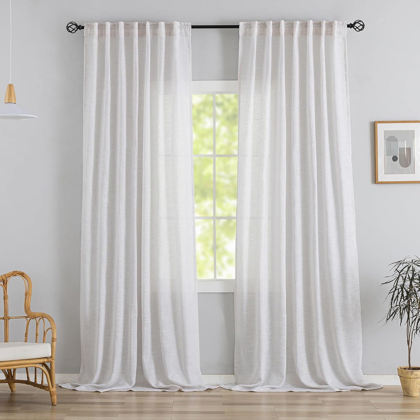 White Linen Back Tab Curtains for Elegant Villa Farmhouse Decor