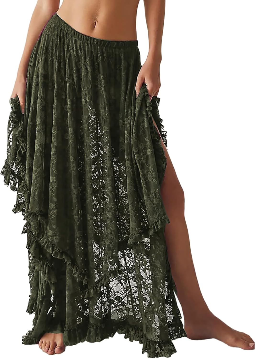 Yimoon Women's Floral Lace Maxi Skirt for Beach and Casual Wear