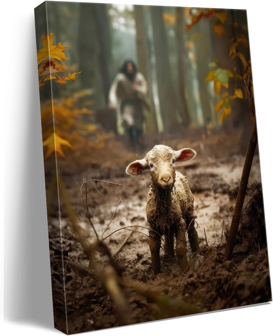 Ploceiny Jesus Running After Lost Lamb Canvas Wall Art Decor