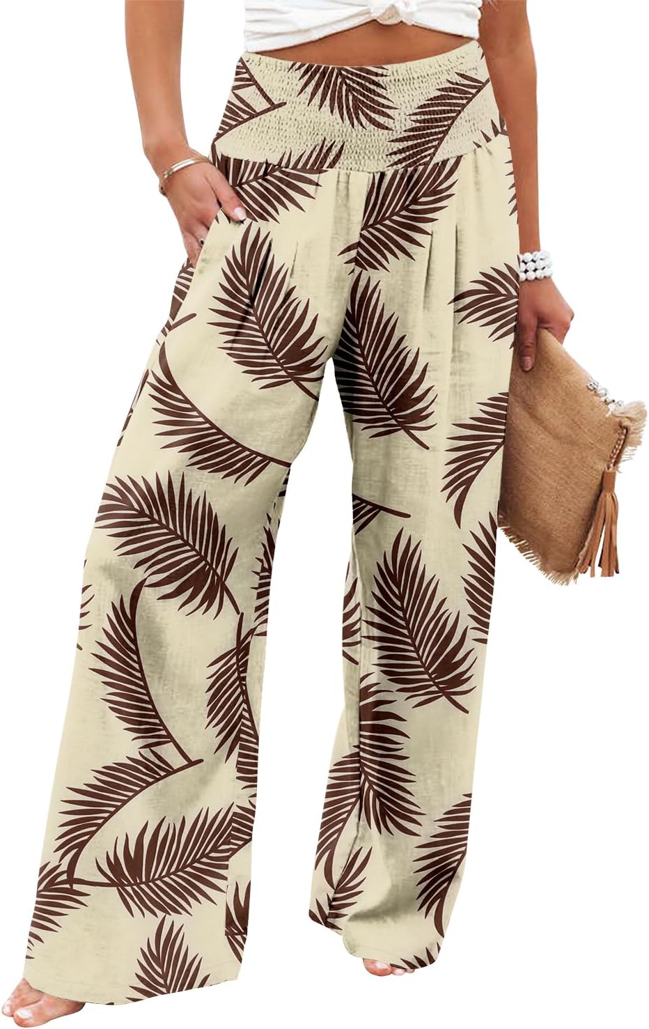 Angerella Womens Elastic High Waisted Palazzo Pants for Comfort
