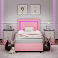 Twin Bed Frame with LED Lights and Storage Drawers - Pink Princess Bed