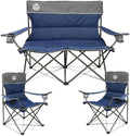 Outdoor Camping Chair Set of 3 - Folding Padded Sofa and 2 Chairs