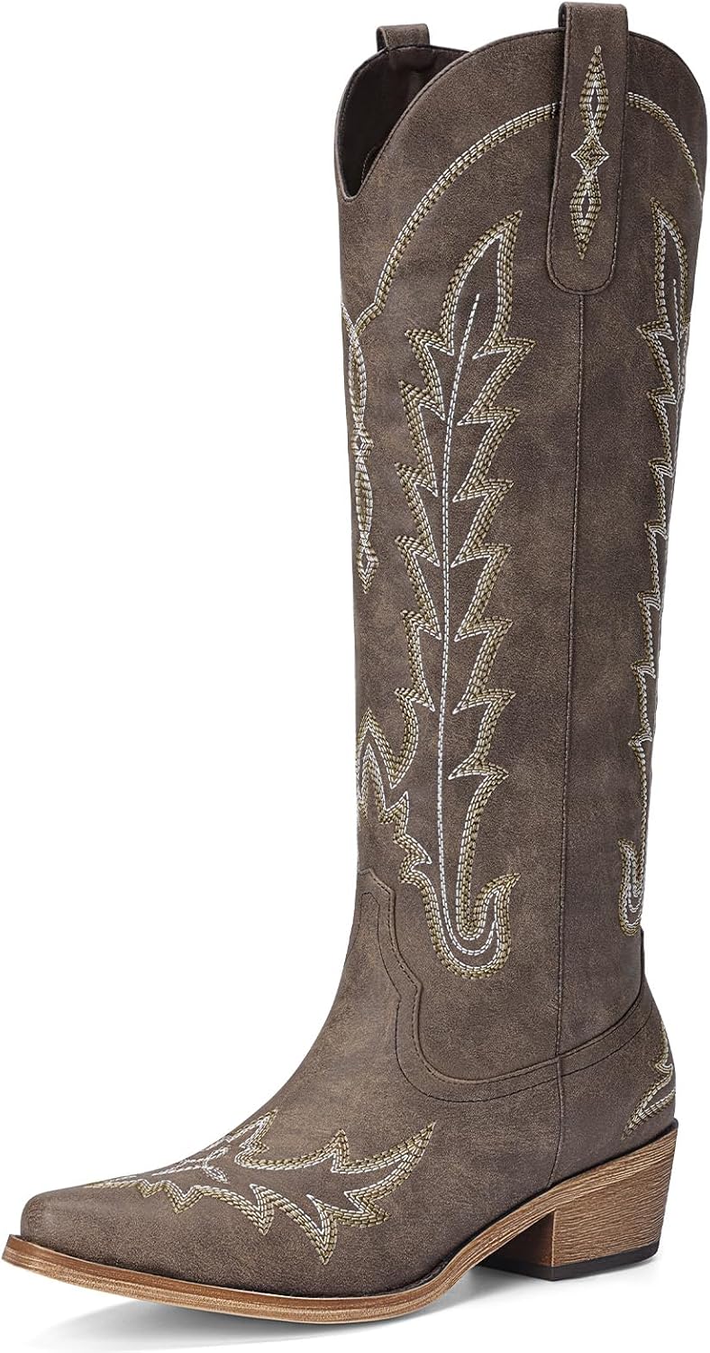 Stylish Knee High Pointed Toe Chunky Heel Cowboy Boots for Women
