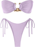 Metal Ring Bandeau Bikini Set Tie Side High Cut Swimsuit - Sparkly LED
