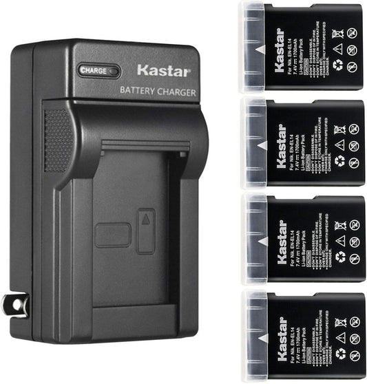 Kastar 4-Pack EN-EL14 Battery and Charger for Nikon Cameras