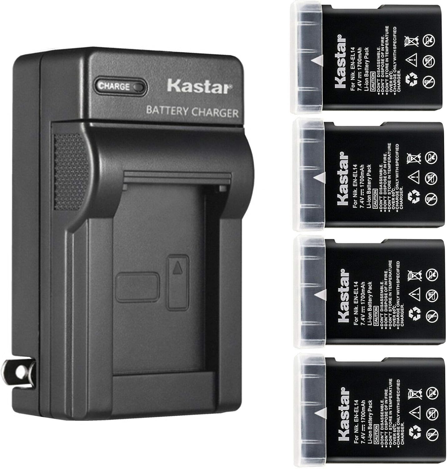 Kastar 4-Pack EN-EL14 Battery and Charger for Nikon Cameras