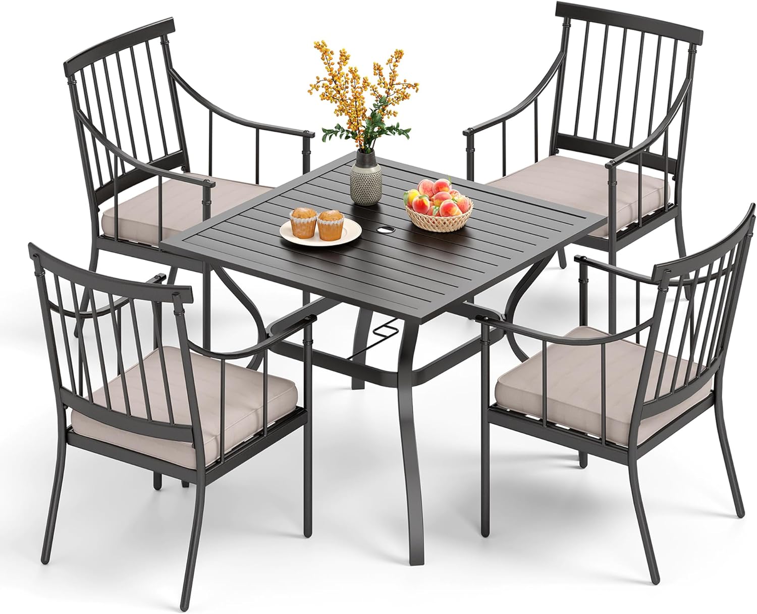 PHI VILLA 5 Piece Outdoor Dining Set with Cushions for Patio