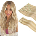 Clip in Hair Extensions Real Human Hair 135g 9pcs 18 in - Natural