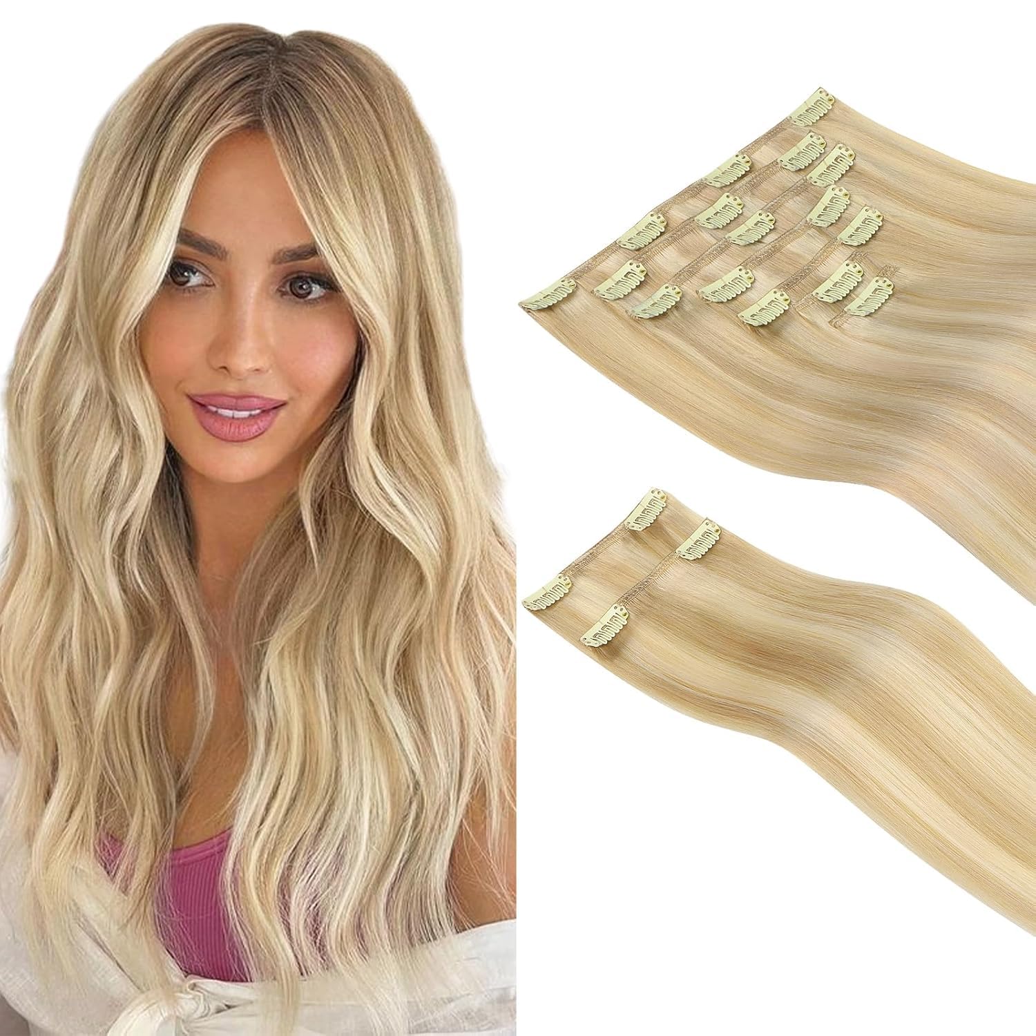 Clip in Hair Extensions Real Human Hair 18 inch Dirty Blonde
