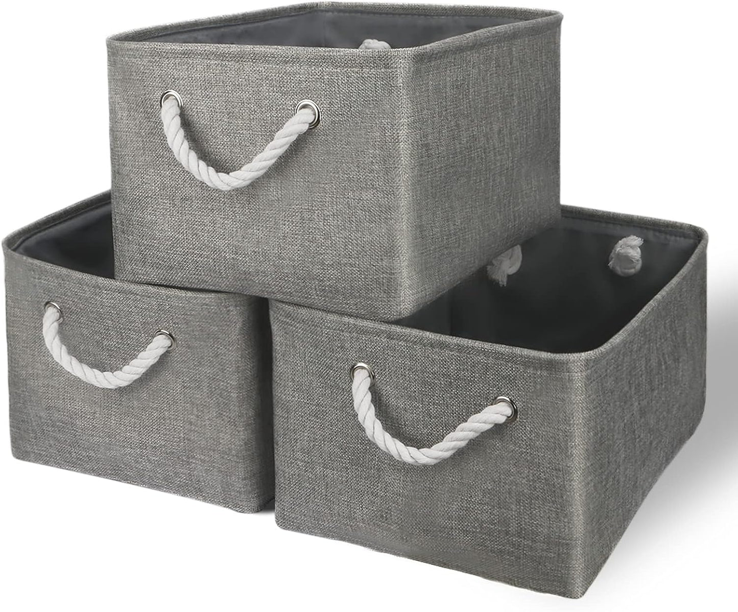 Medium Storage Bins for Organizing Shelves - 3 Pack Baskets