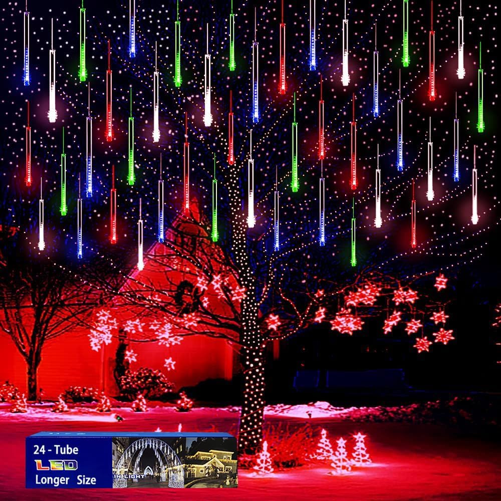 Outdoor Christmas Decorations: Meteor Shower Rain Lights 24 Tubes