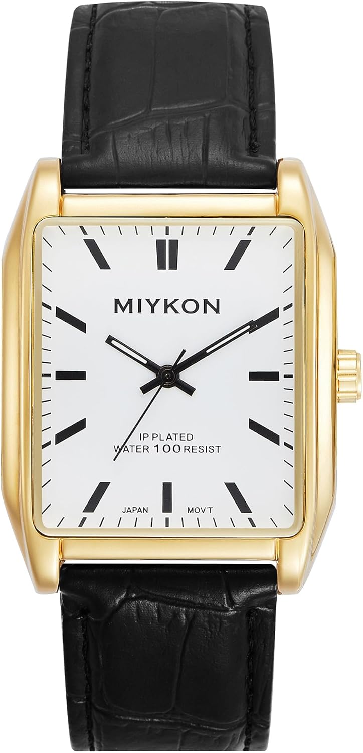 Miykon Vintage Men's Tank Square Analog Watch with Leather Strap