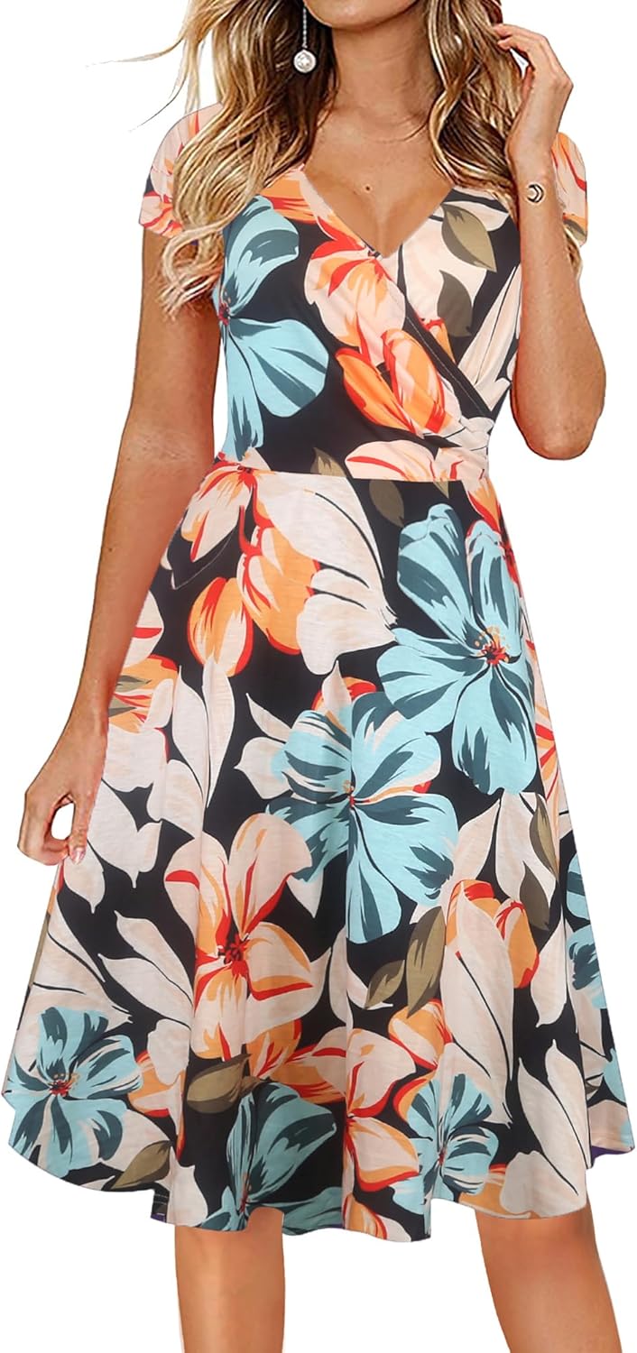 Oxiuly Women's Cap Sleeve Summer Casual Dress for Every Occasion