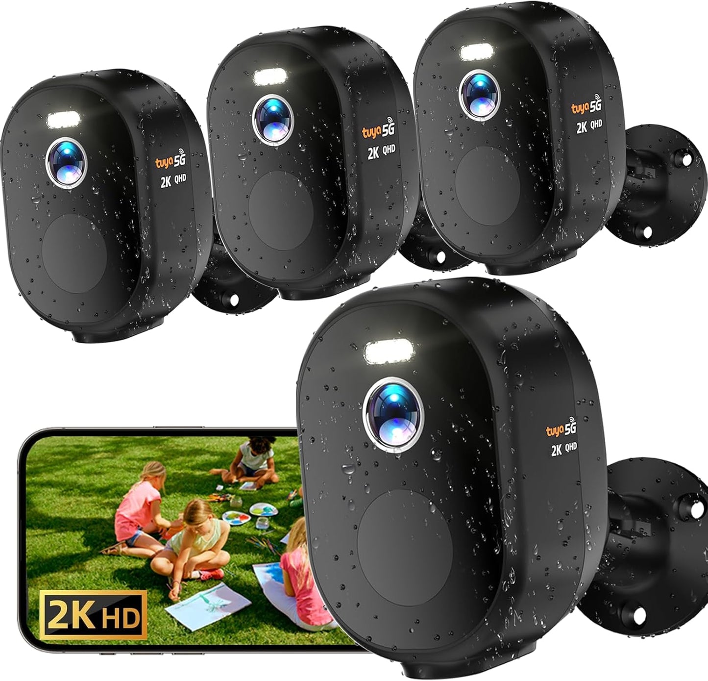 Rraycom 4Pack Wireless Outdoor Security Cameras with 2K HD