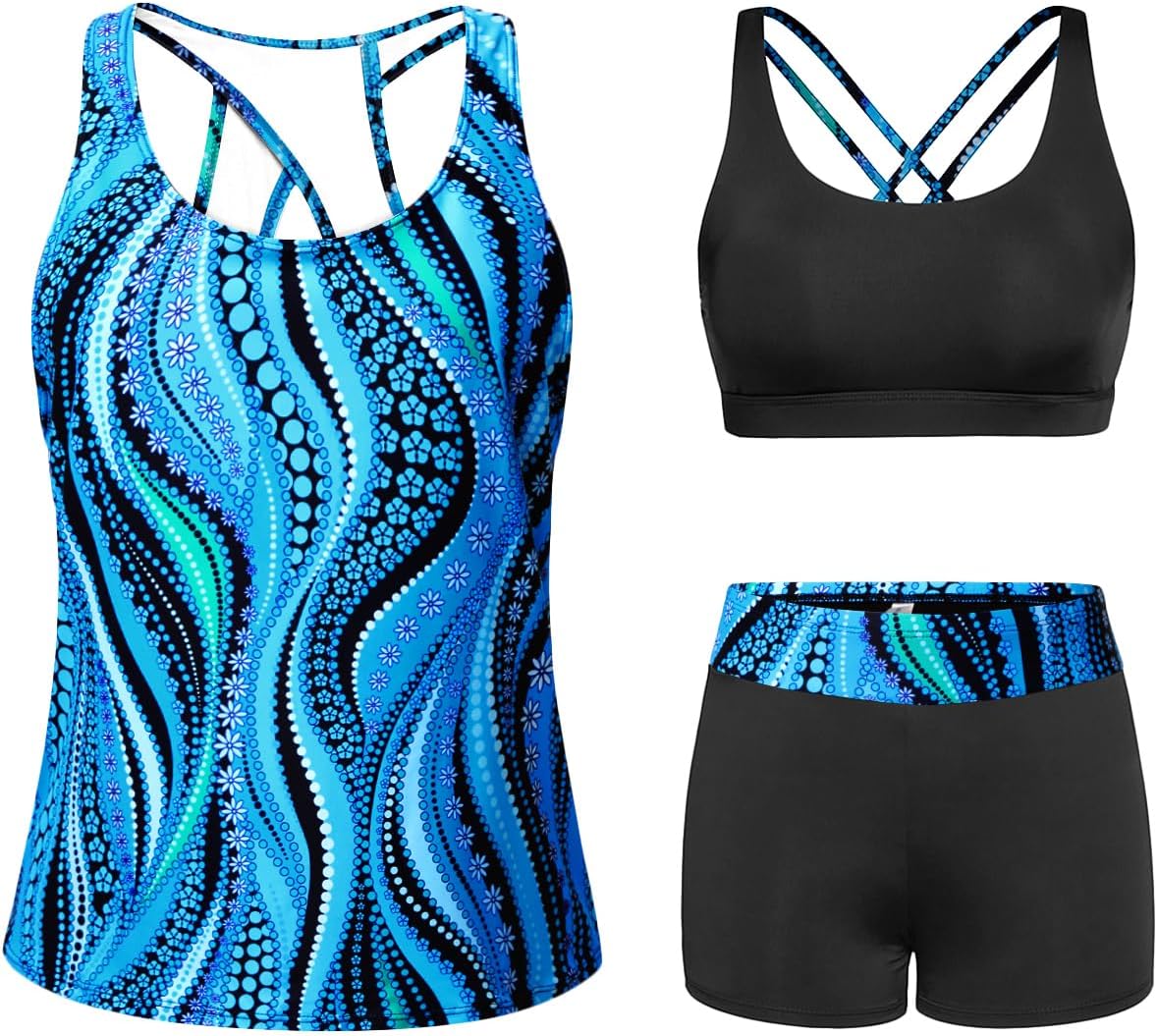 Tempt Me 3 Piece Tankini Swimsuits for Women with Boy Shorts