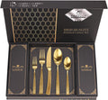 Hammered Gold Silverware Set 40 Pieces with Gift Box - Luxury