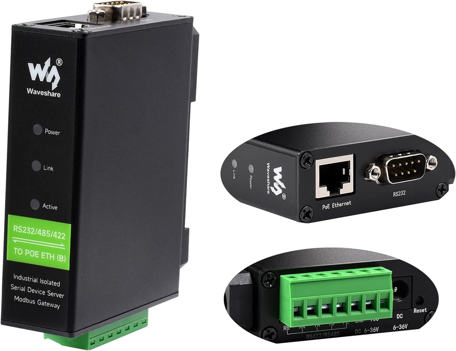 Waveshare Industrial Isolated Rail-Mount RS232/485/422 Serial Server