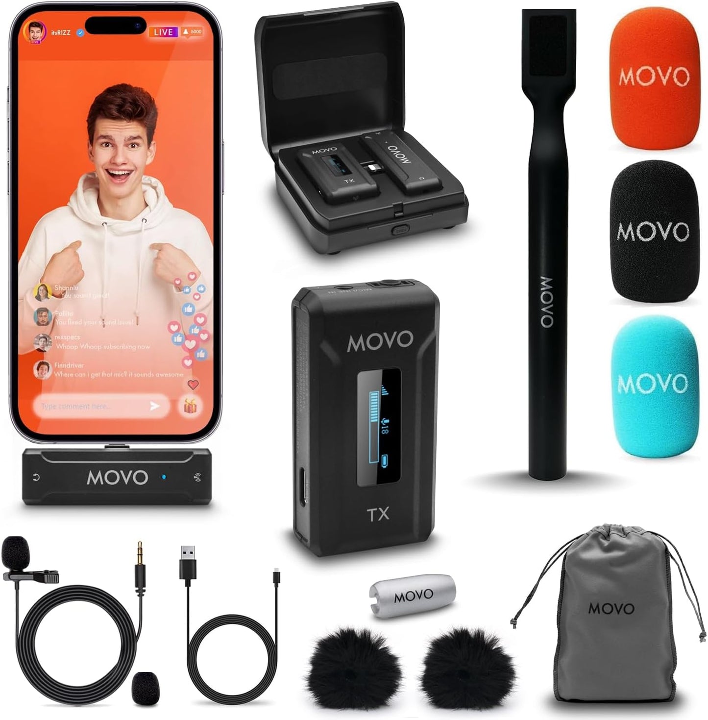 Movo WMX-2-L Wireless Lavalier Microphone for iPhone Users
