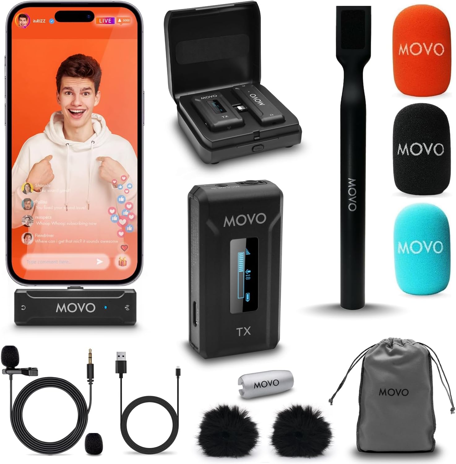 Movo WMX-2-L Wireless Lavalier Microphone for iPhone Users