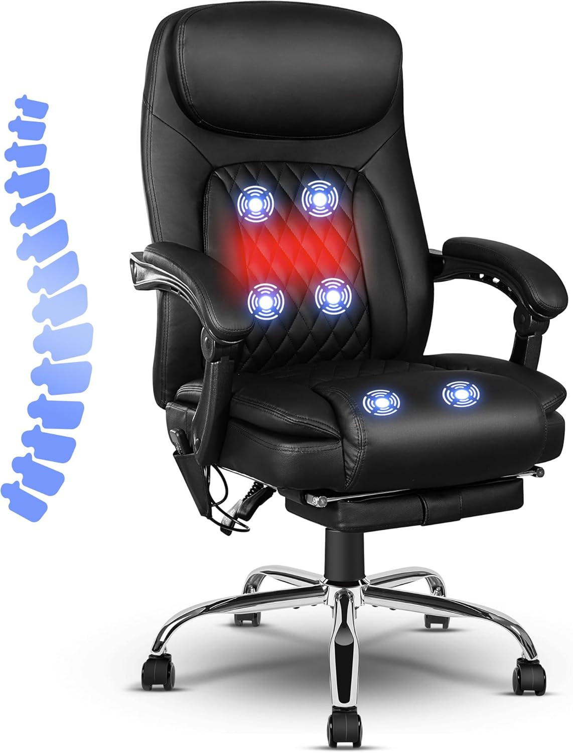 6 Point Massage Office Chair with Heating Function and Footrest