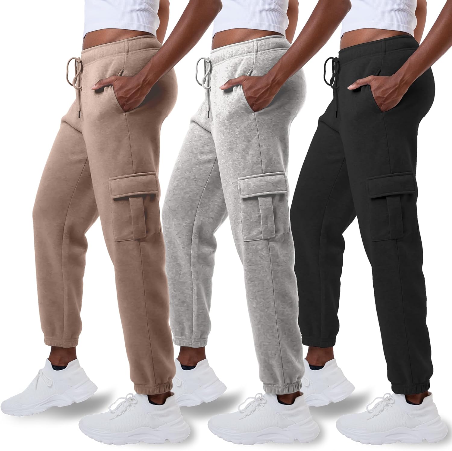 3 Pack Sweatpants Women Cargo Fleece Joggers with Pockets